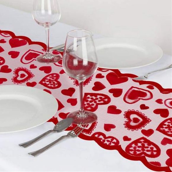 Valentines Day Table Runner Lace Heart Decorative Cloth Farmhouse Cottage Decor - Picture 4 of 8